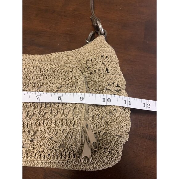 Woven Crochet Mini Shoulder Bag Zip Pocket Boho Hippie Sand - Picture 5 of 7